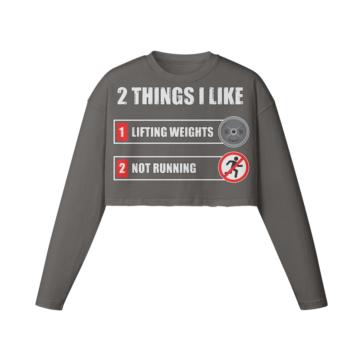2 THINGS I LIKE- Womens Long Sleeve Crop Top-Granite Gray-League of Lifters