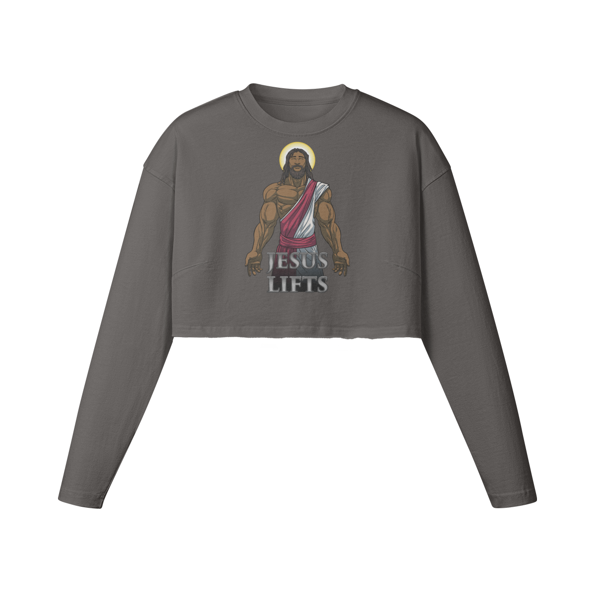 JESUS LIFTS- Womens Long Sleeve Crop Top-Granite Gray-League of Lifters