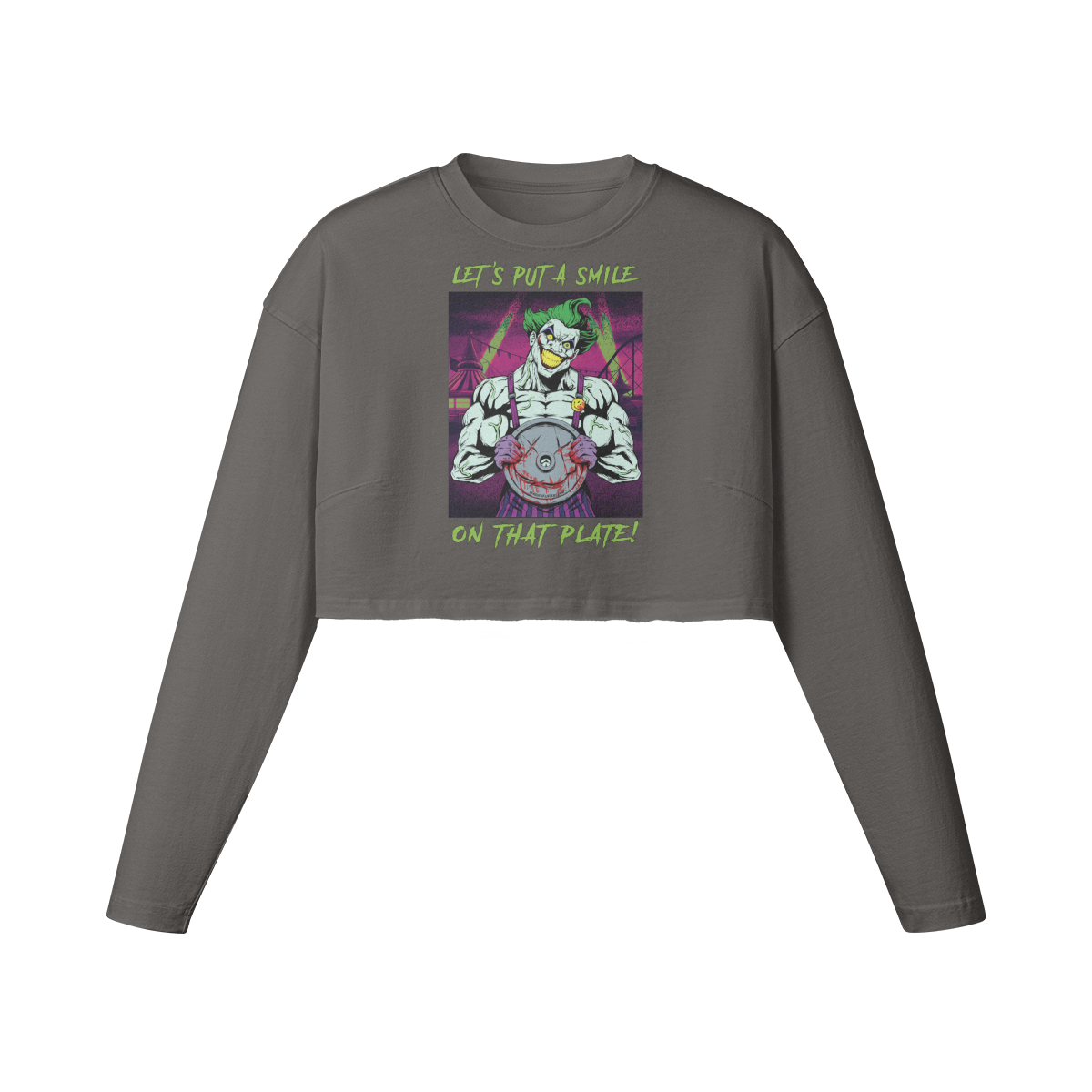 SMILE ON THAT PLATE- Womens Long Sleeve Crop Top-Granite Gray-League of Lifters
