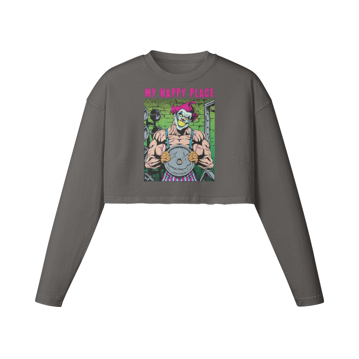 MY HAPPY PLACE- Womens Long Sleeve Crop Top-Granite Gray-League of Lifters