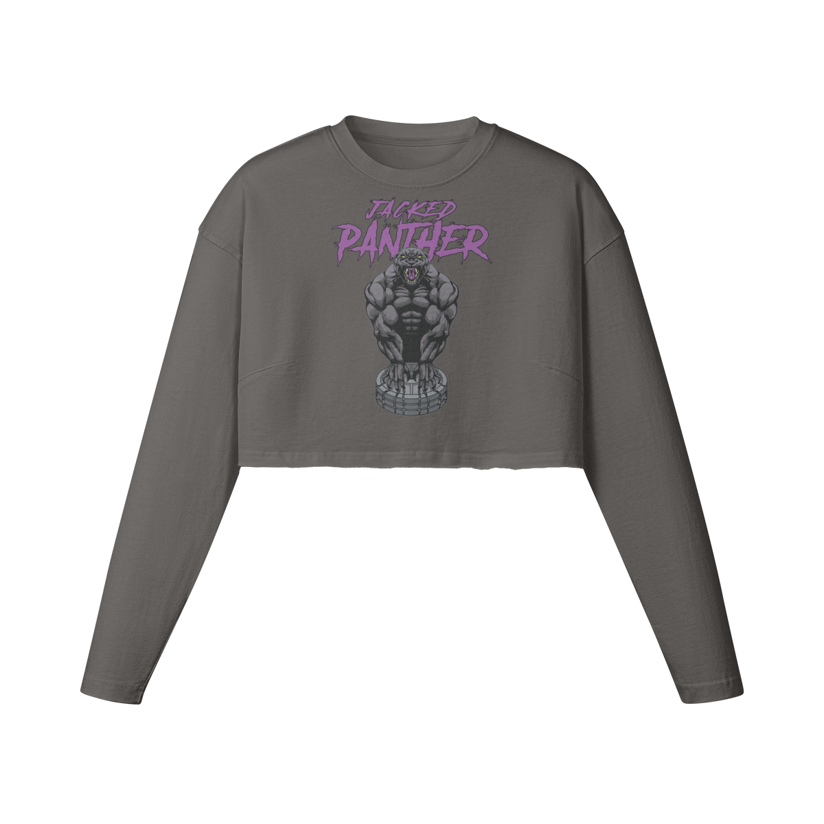 JACKED PANTHER- Womens Long Sleeve Crop Top-Granite Gray-League of Lifters