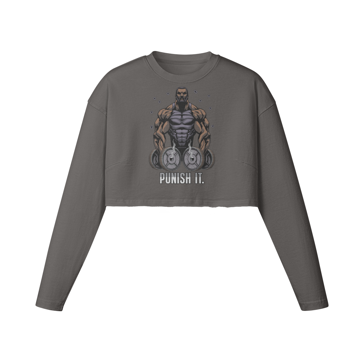 PUNISH IT (BEARD)- Womens Long Sleeve Crop Top-Granite Gray-League of Lifters