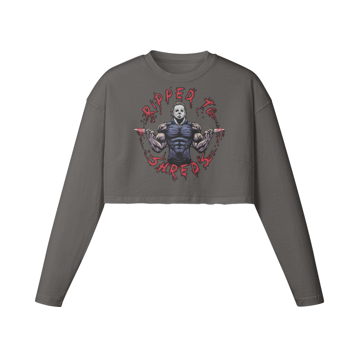 RIPPED TO SHREDS- Womens Long Sleeve Crop Top-Granite Gray-League of Lifters