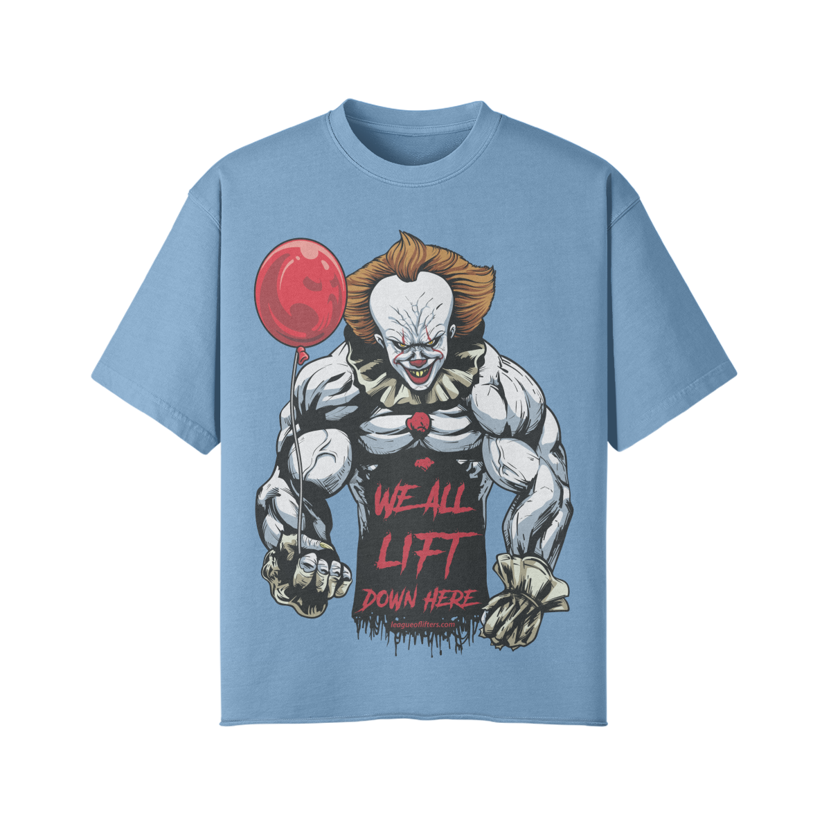 WE ALL LIFT DOWN HERE (BALLOON)- Pump Top-Medium Blue-League of Lifters