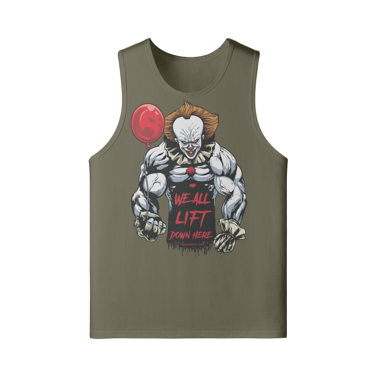 WE ALL LIFT DOWN HERE (BALLOON)- Tank Top-Camel-League of Lifters