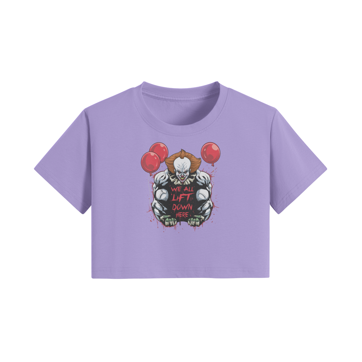 WE ALL LIFT DOWN HERE (CLASSIC BALLOONS)- Womens Crop Top-Lavender-League of Lifters