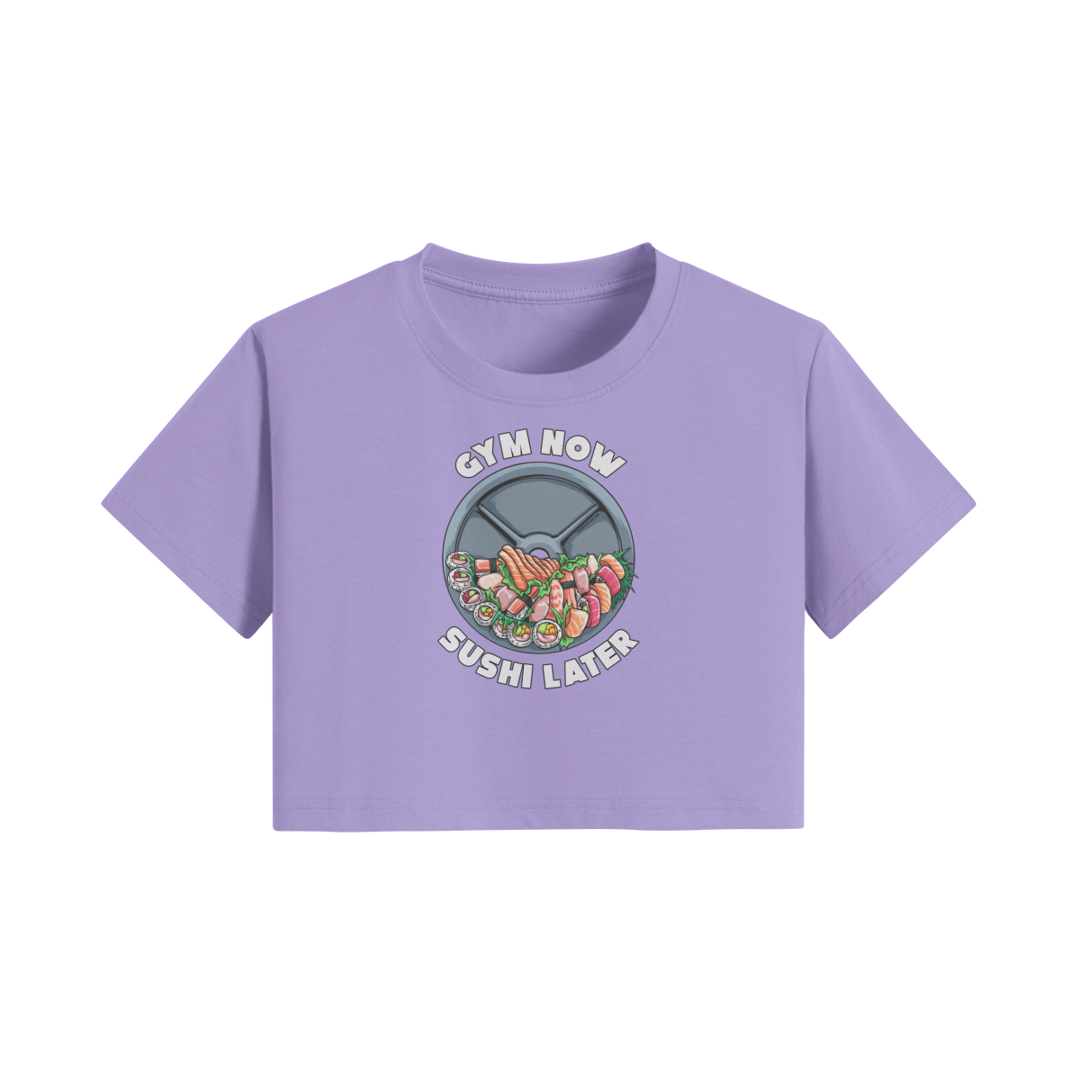 GYM NOW SUSHI LATER- Womens Crop Top-Lavender-League of Lifters