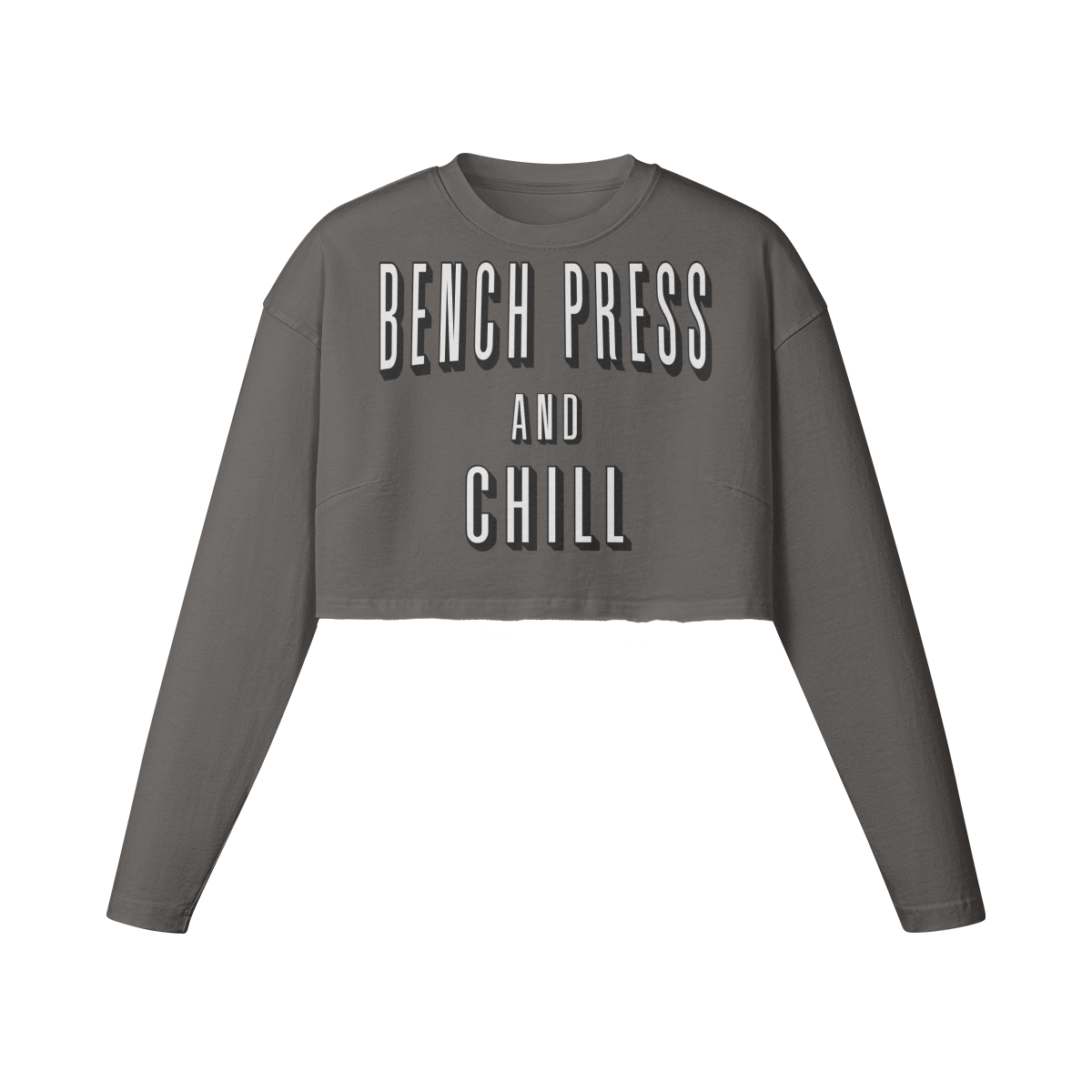 BENCH PRESS AND CHILL- Womens Long Sleeve Crop Top-Granite Gray-League of Lifters