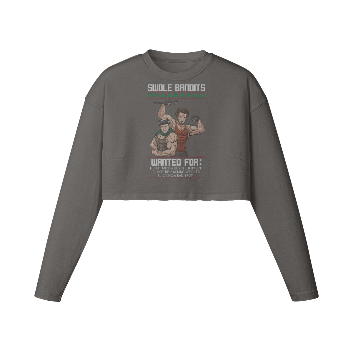SWOLE BANDITS- Womens Long Sleeve Crop Top-Granite Gray-League of Lifters