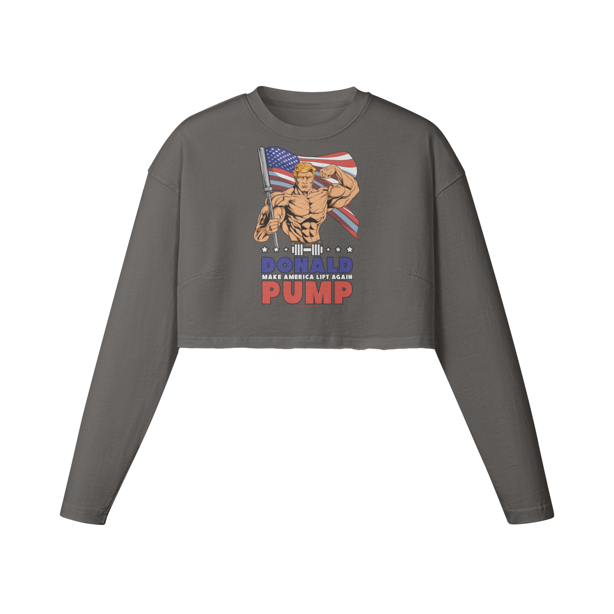 DONALD PUMP FLEX- Womens Long Sleeve Crop Top-Granite Gray-League of Lifters