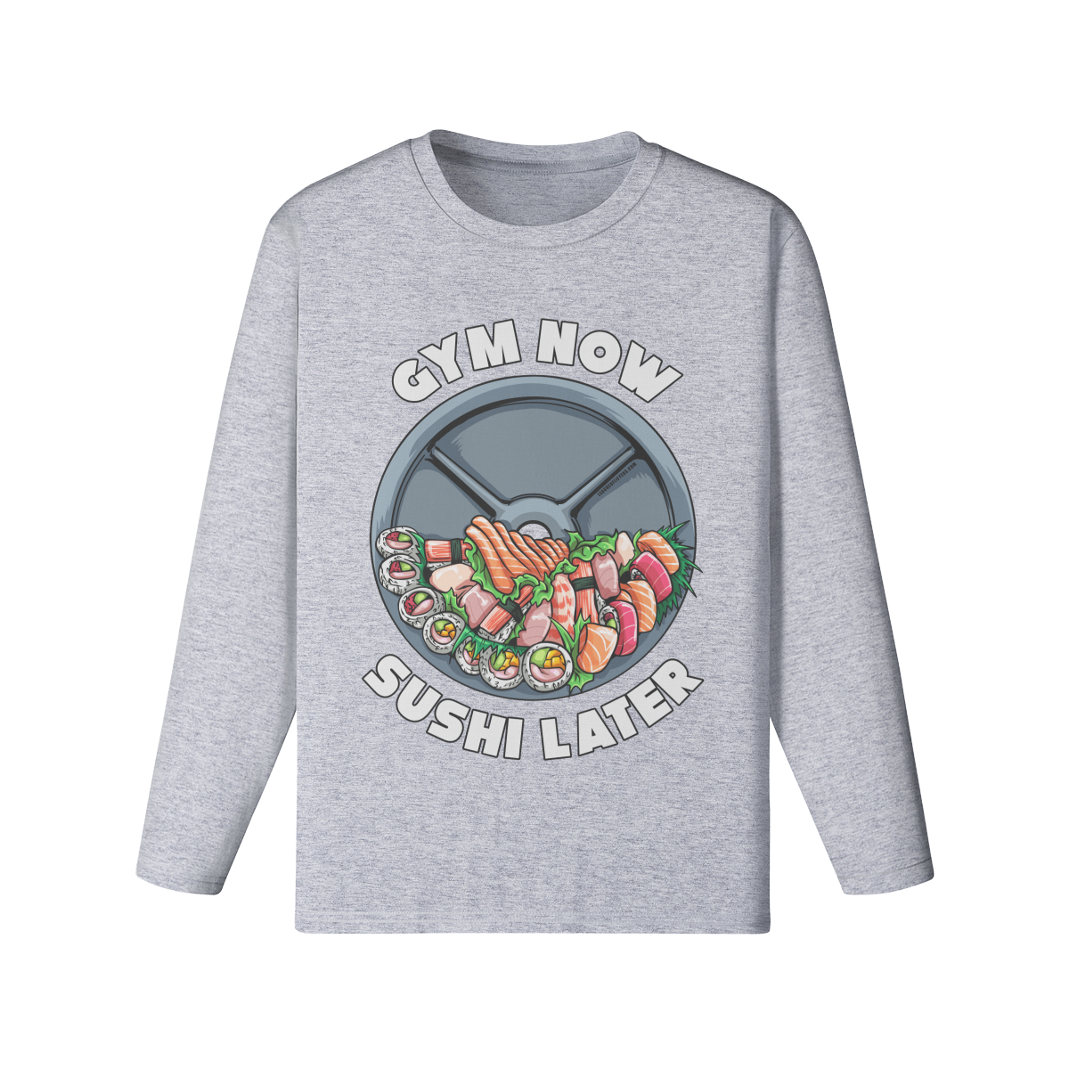 GYM NOW SUSHI LATER- Classic Long Sleeve Top-Medium Heather Gray-League of Lifters