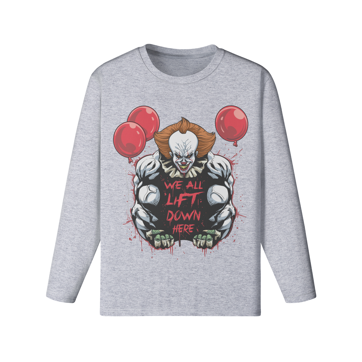 WE ALL LIFT DOWN HERE (CLASSIC BALLOONS)- Classic Long Sleeve Top-Medium Heather Gray-League of Lifters