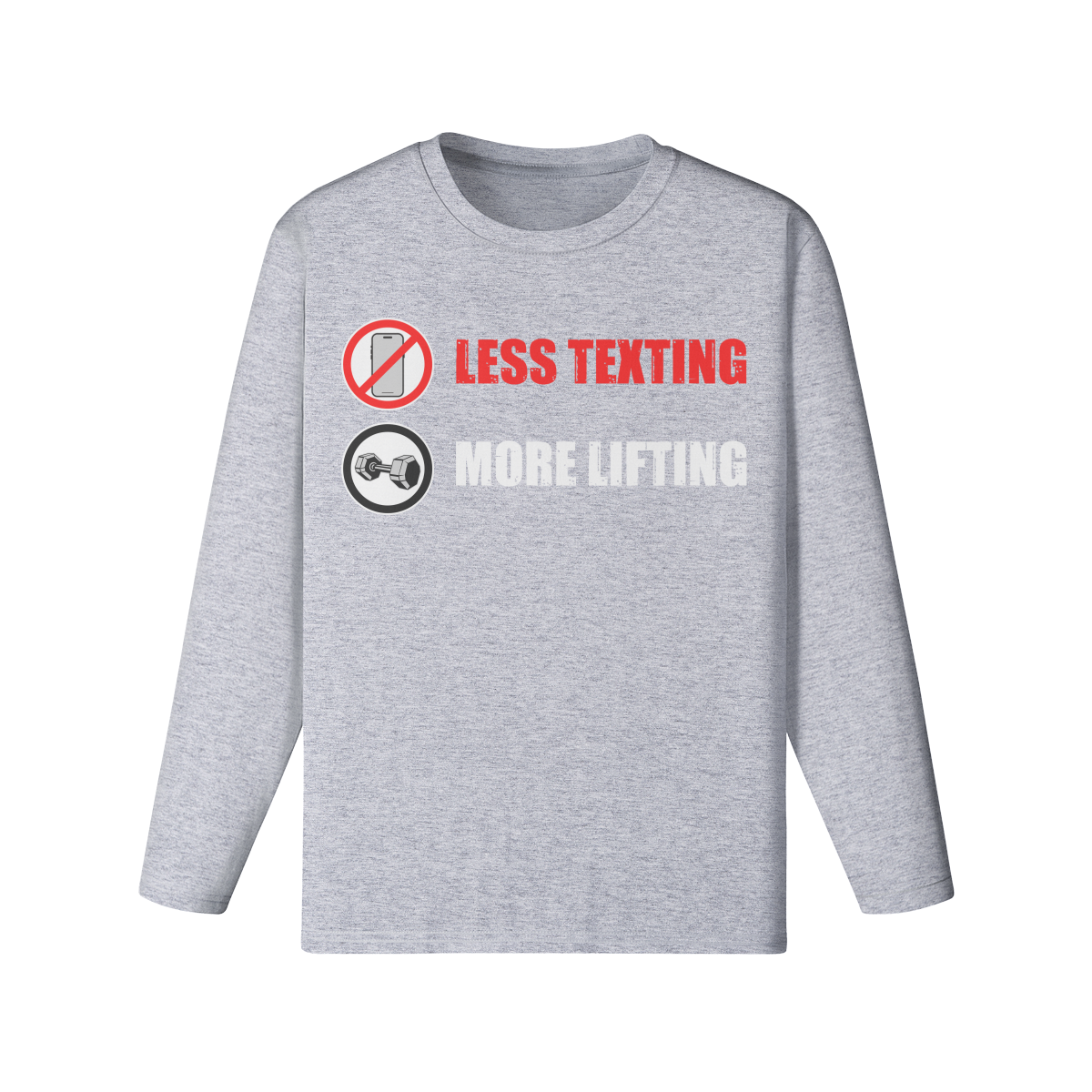 LESS TEXTING MORE LIFTING- Classic Long Sleeve Top-Medium Heather Gray-League of Lifters