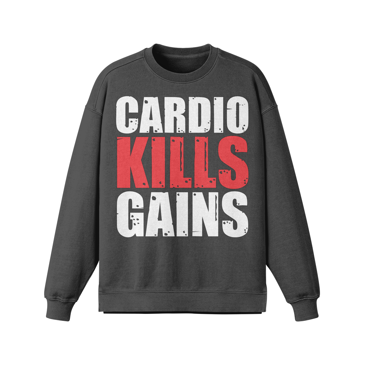 CARDIO KILLS GAINS- Oversized Long Sleeve Sweatshirt-Eclipse Gray-League of Lifters