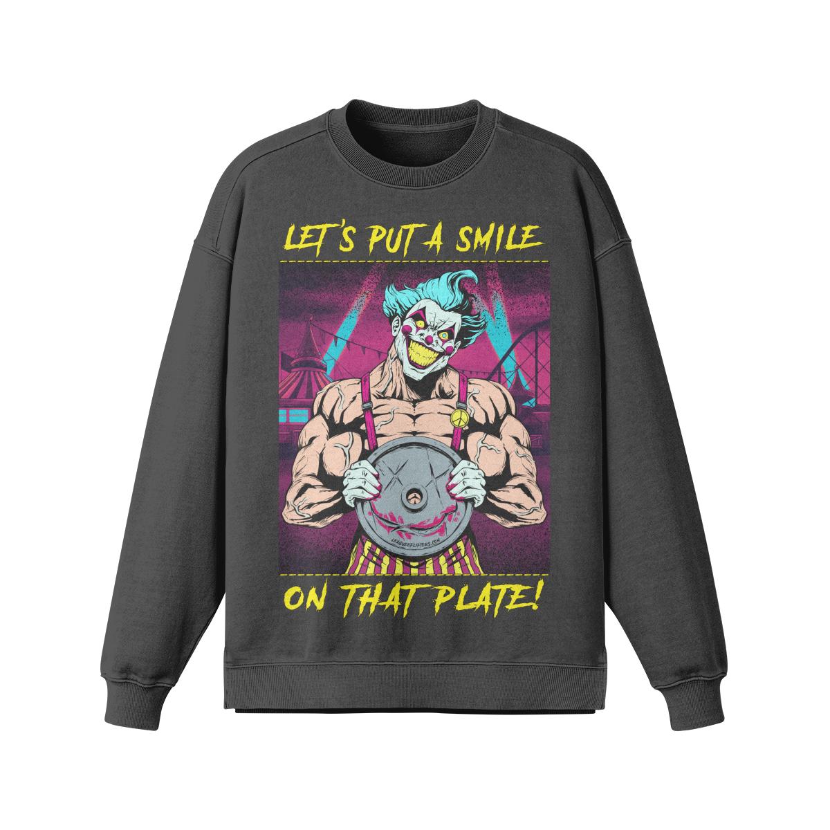 SMILE ON THAT PLATE (RETRO)- Oversized Long Sleeve Sweatshirt-Eclipse Gray-League of Lifters