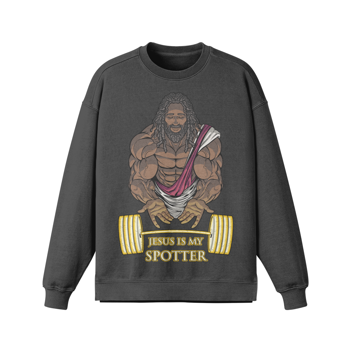 JESUS IS MY SPOTTER (DREADS)- Oversized Long Sleeve Sweatshirt-Eclipse Gray-League of Lifters