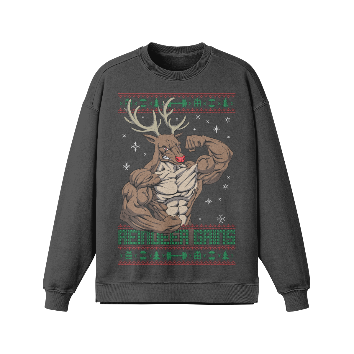 REINDEER GAINS- Oversized Long Sleeve Sweatshirt-Eclipse Gray-League of Lifters