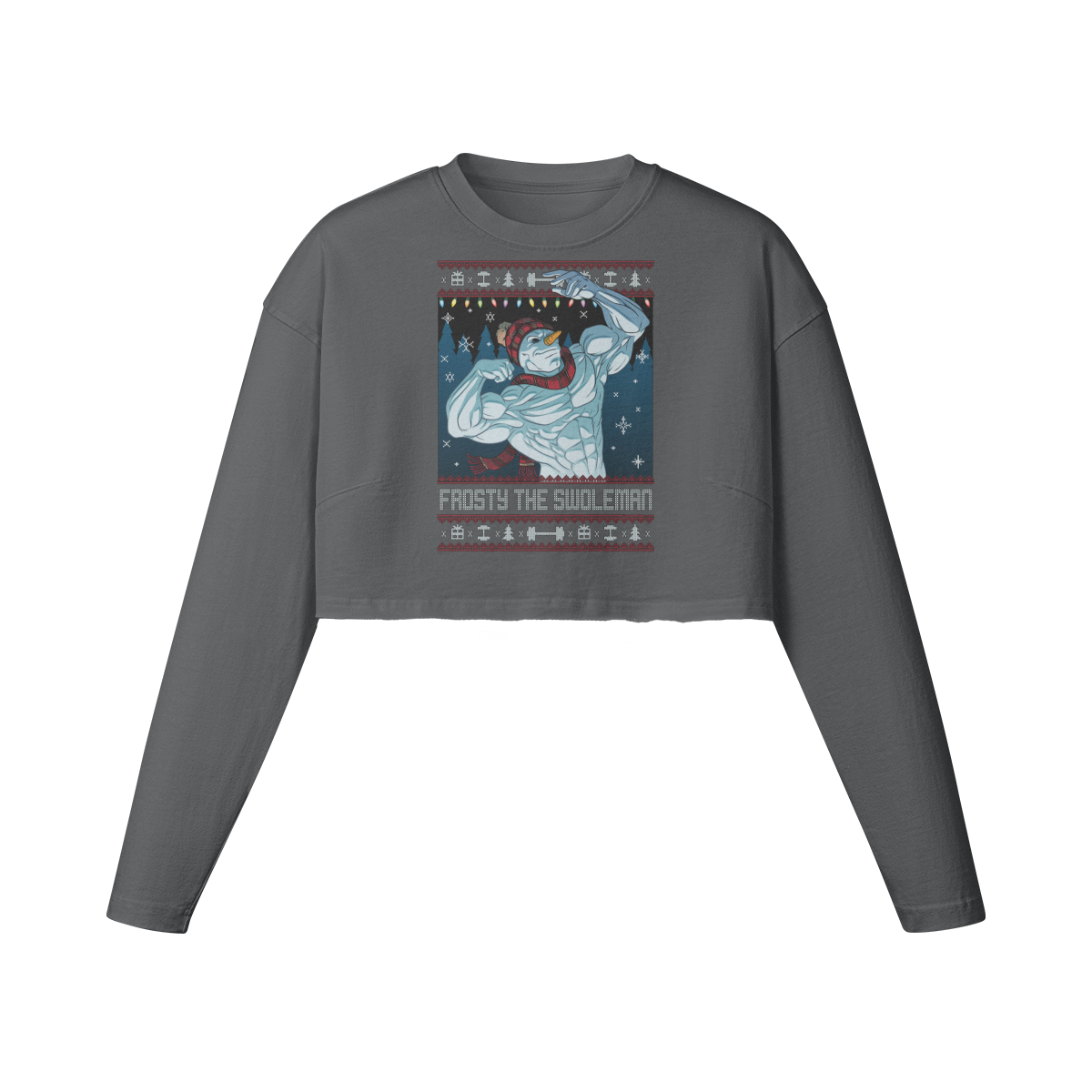 FROSTY THE SWOLEMAN- Womens Long Sleeve Crop Top-Carbon Gray-League of Lifters