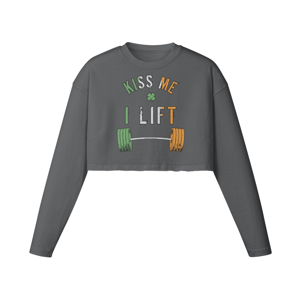 KISS ME I LIFT- Womens Long Sleeve Crop Top-Carbon Gray-League of Lifters