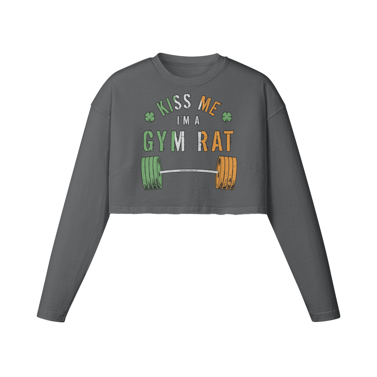 KISS ME I'M A GYM RAT- Womens Long Sleeve Crop Top-Carbon Gray-League of Lifters