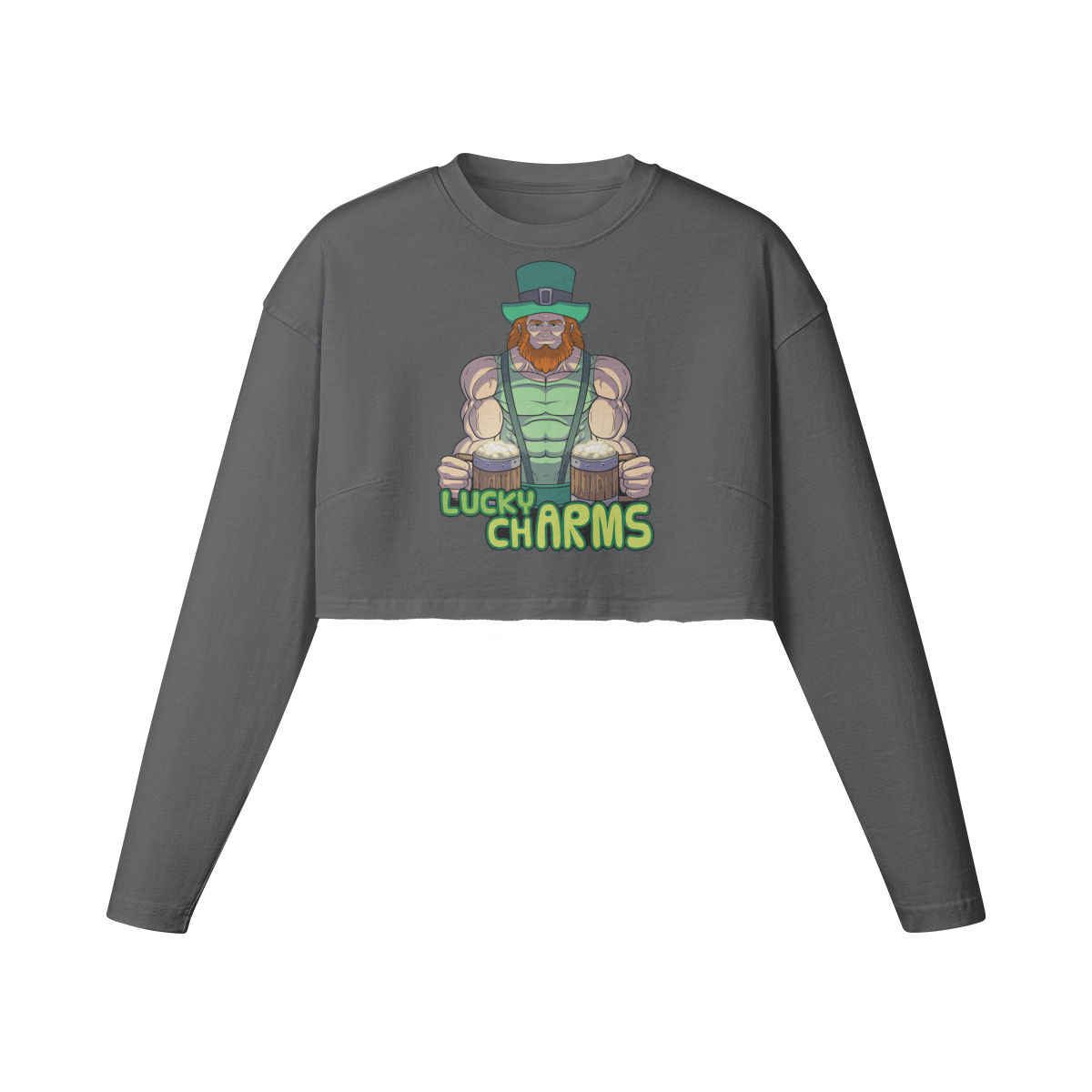 LUCKY CHARMS- Womens Long Sleeve Crop Top-Carbon Gray-League of Lifters