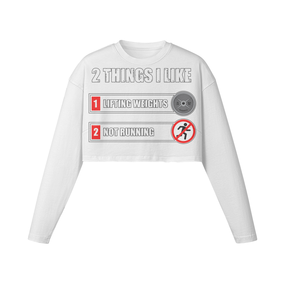 2 THINGS I LIKE- Womens Long Sleeve Crop Top-White-League of Lifters