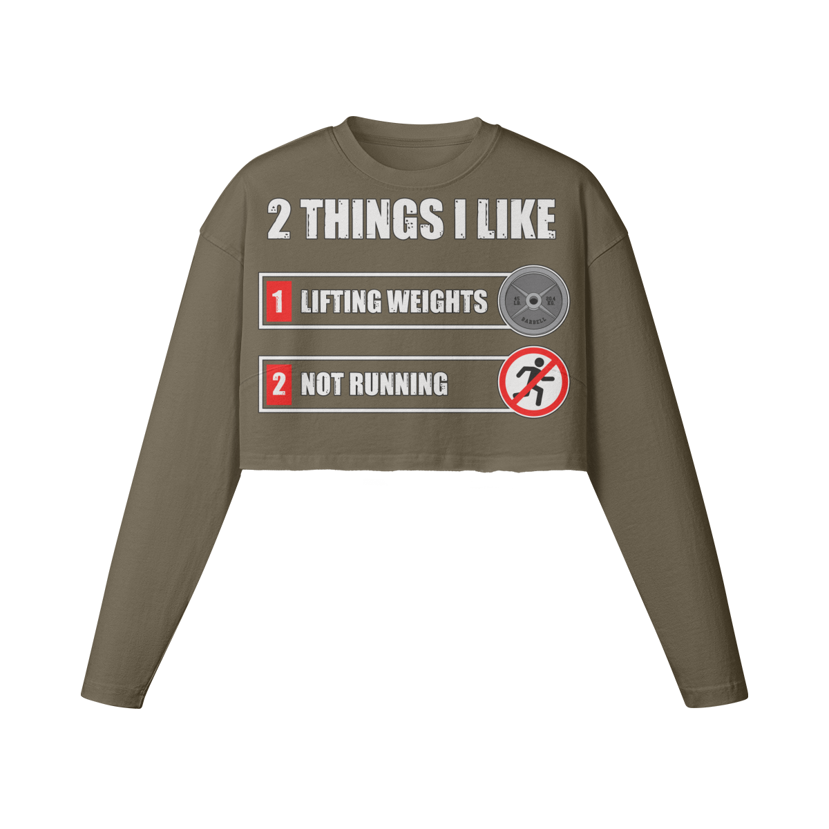 2 THINGS I LIKE- Womens Long Sleeve Crop Top-Army Brown-League of Lifters
