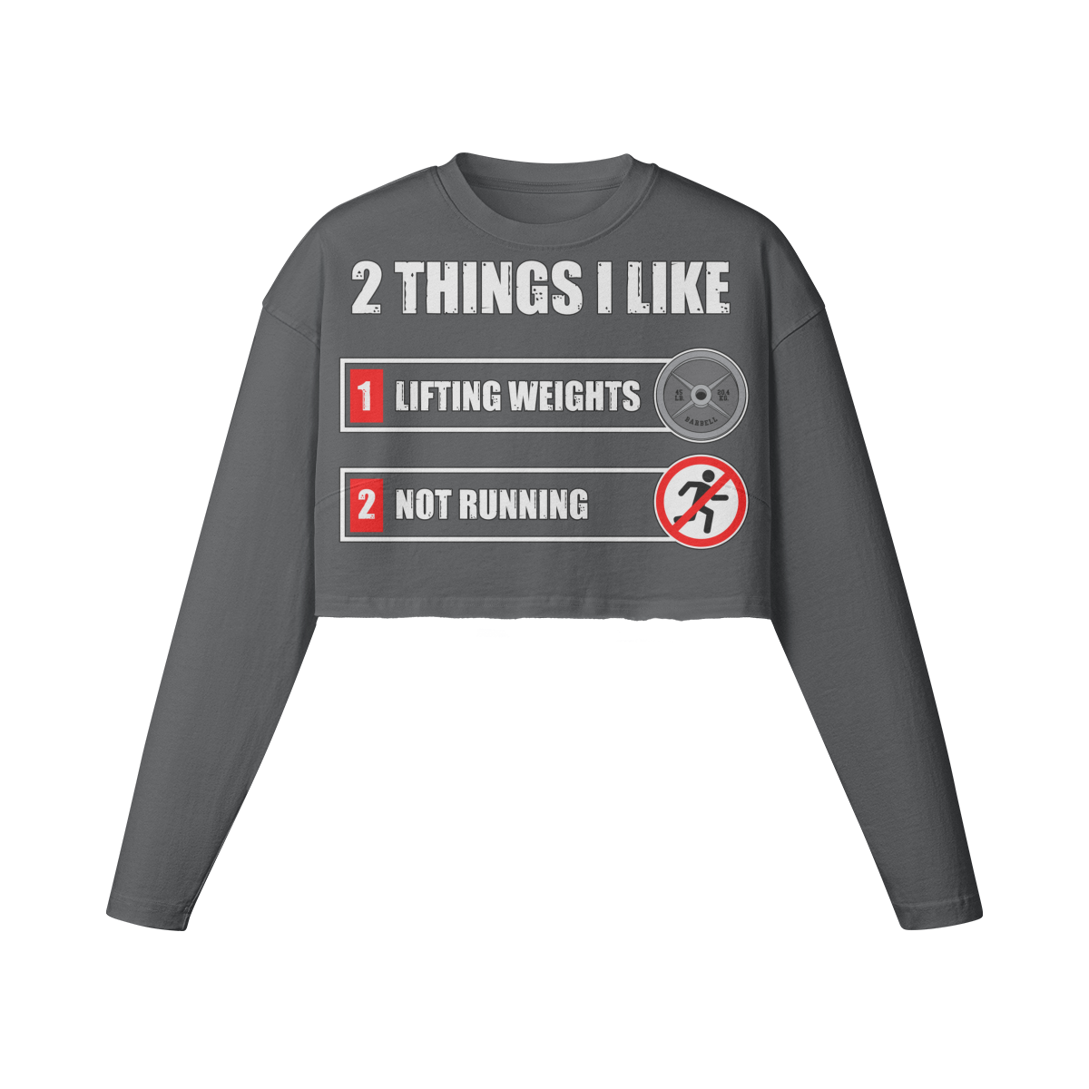 2 THINGS I LIKE- Womens Long Sleeve Crop Top-Carbon Gray-League of Lifters