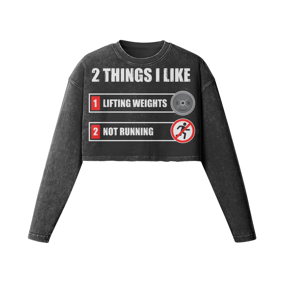 2 THINGS I LIKE- Womens Long Sleeve Crop Top-Faded Black-League of Lifters