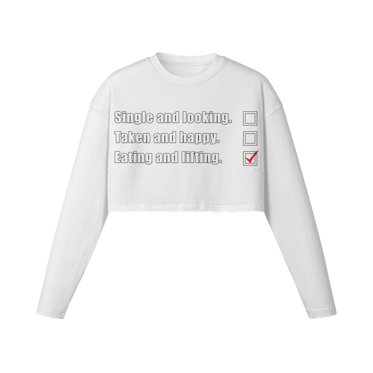 EATING AND LIFTING- Womens Long Sleeve Crop Top-White-League of Lifters