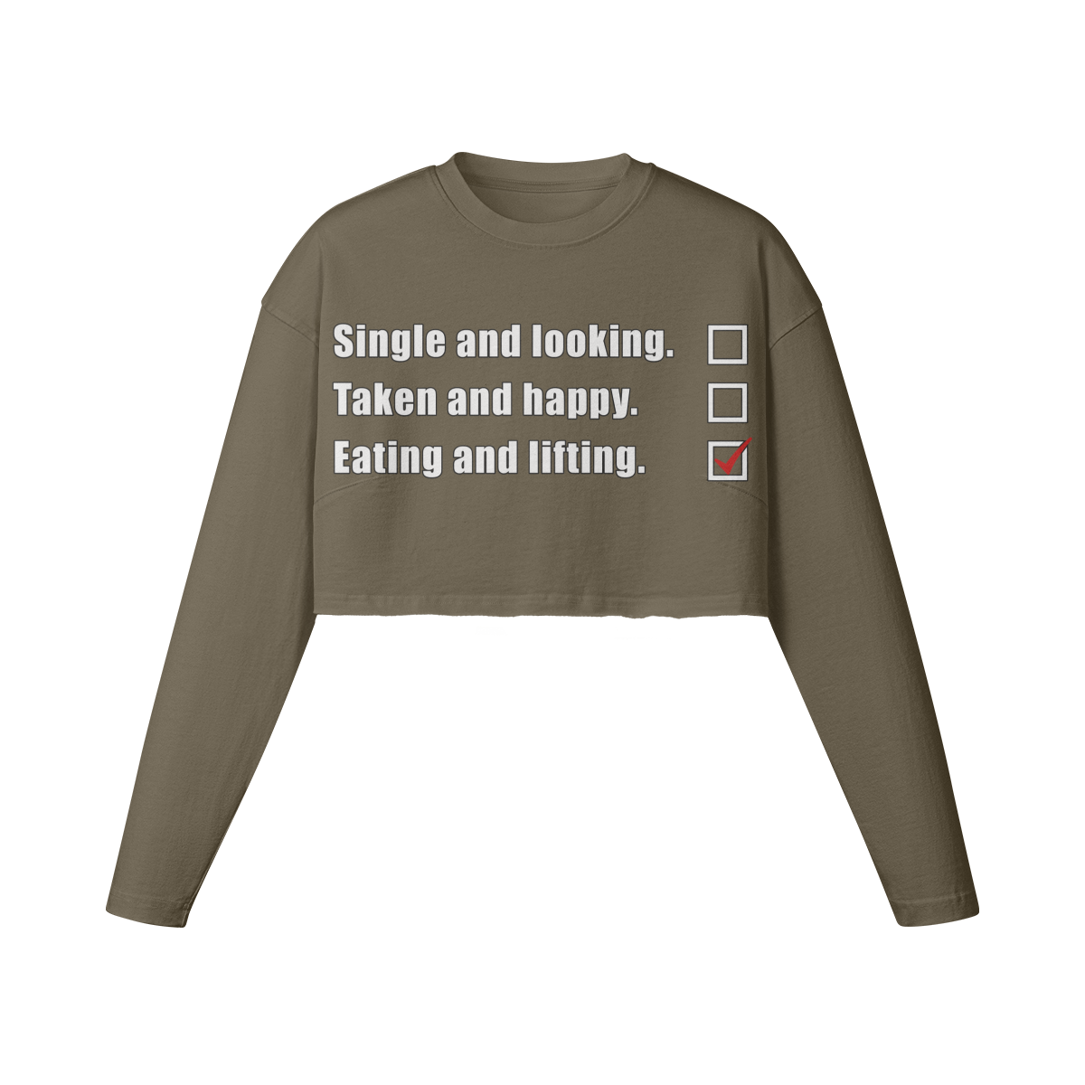 EATING AND LIFTING- Womens Long Sleeve Crop Top-Army Brown-League of Lifters