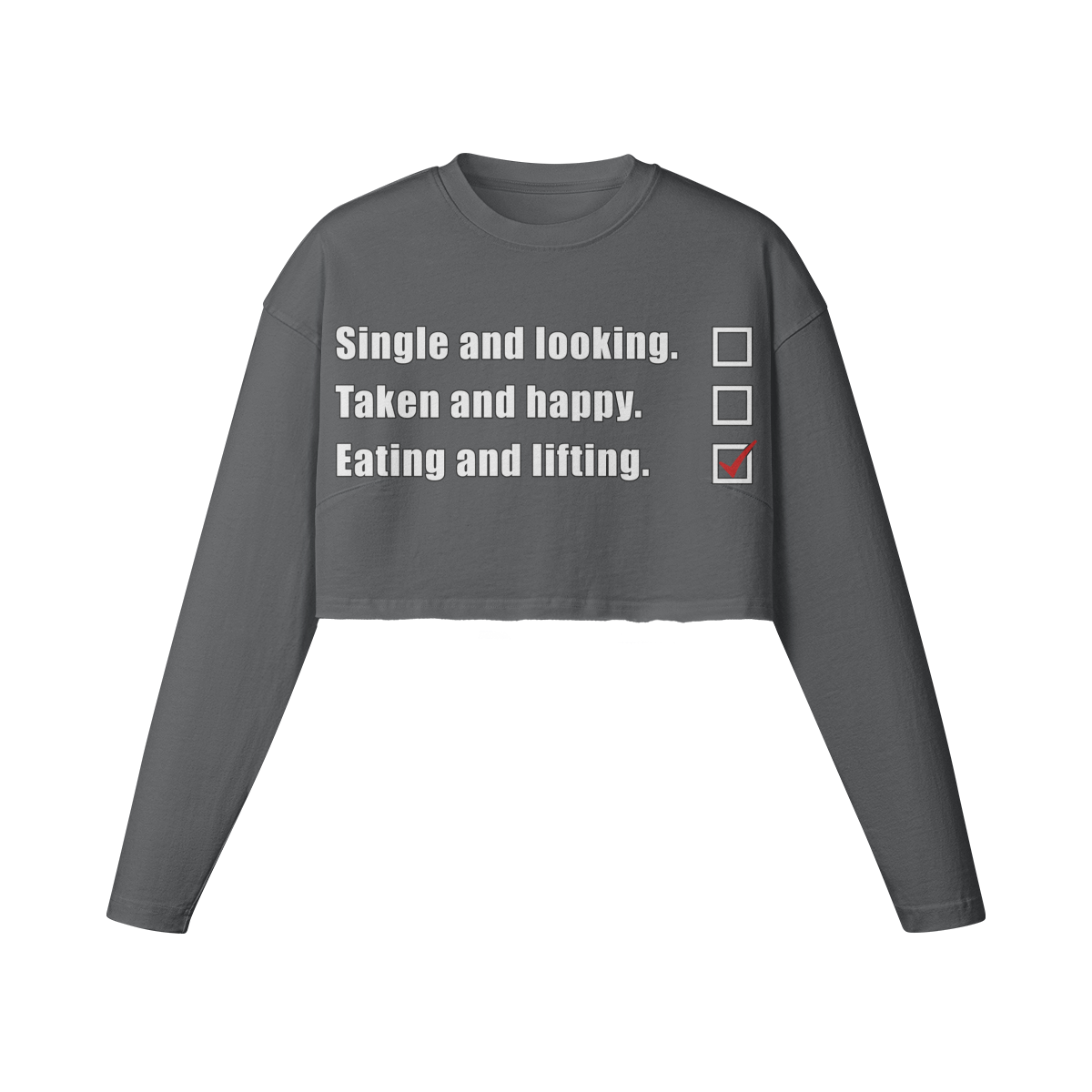 EATING AND LIFTING- Womens Long Sleeve Crop Top-Carbon Gray-League of Lifters