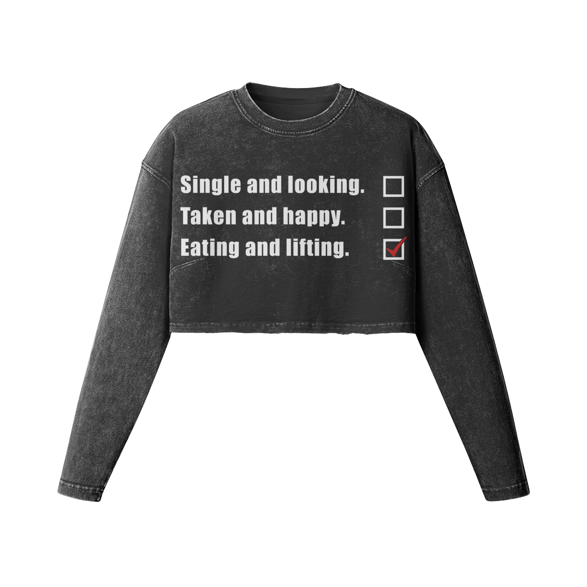 EATING AND LIFTING- Womens Long Sleeve Crop Top-Faded Black-League of Lifters