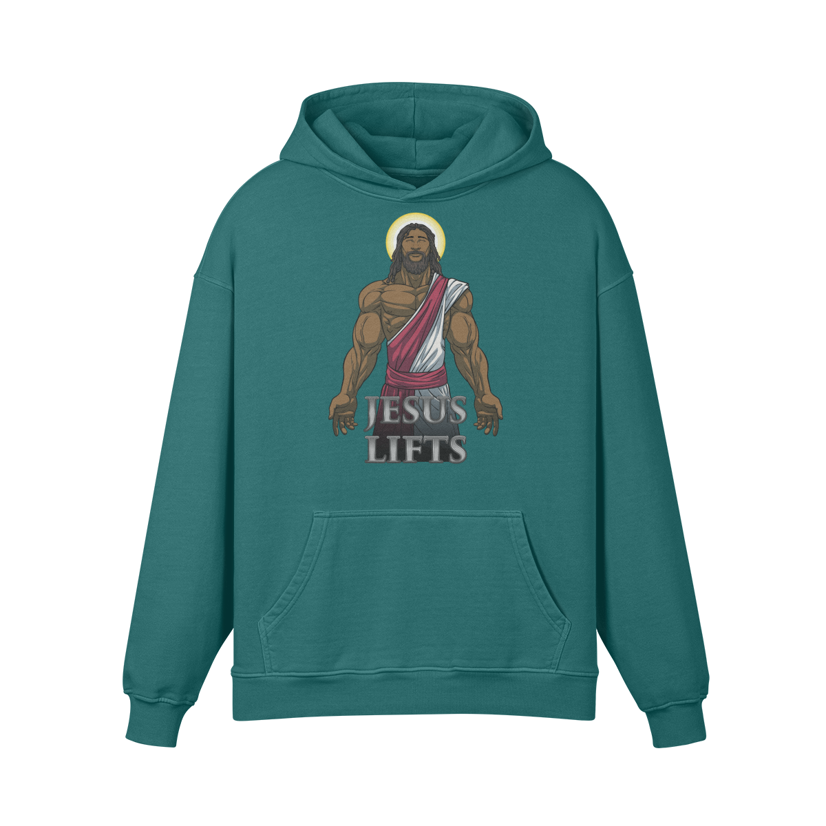 JESUS LIFTS- Oversized Hoodie-Blueish Green-League of Lifters