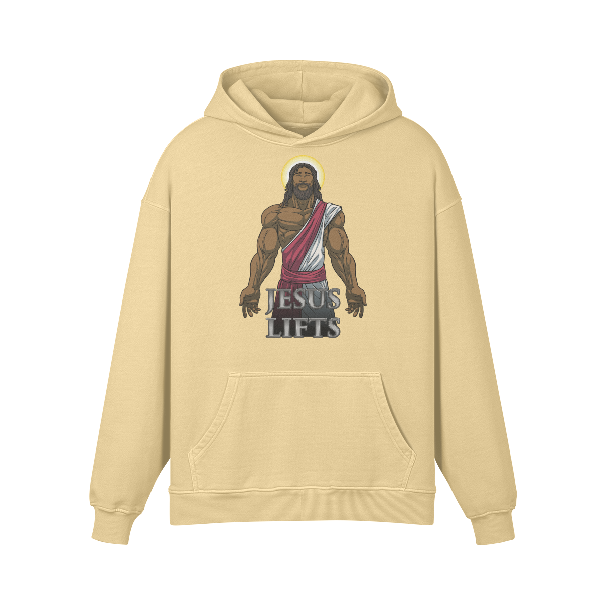 JESUS LIFTS- Oversized Hoodie-Desert Sand-League of Lifters