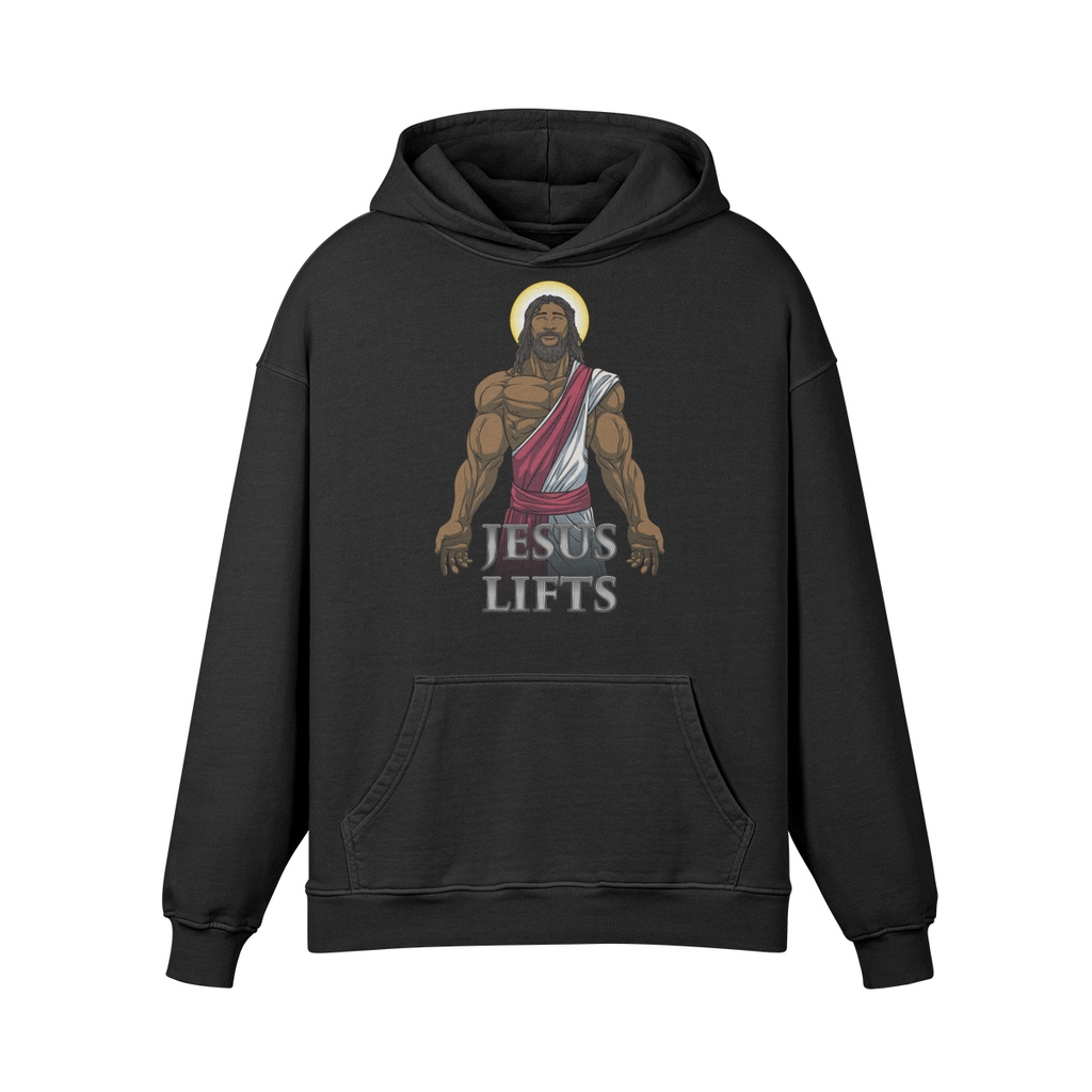 JESUS LIFTS- Oversized Hoodie-Faded Black-League of Lifters