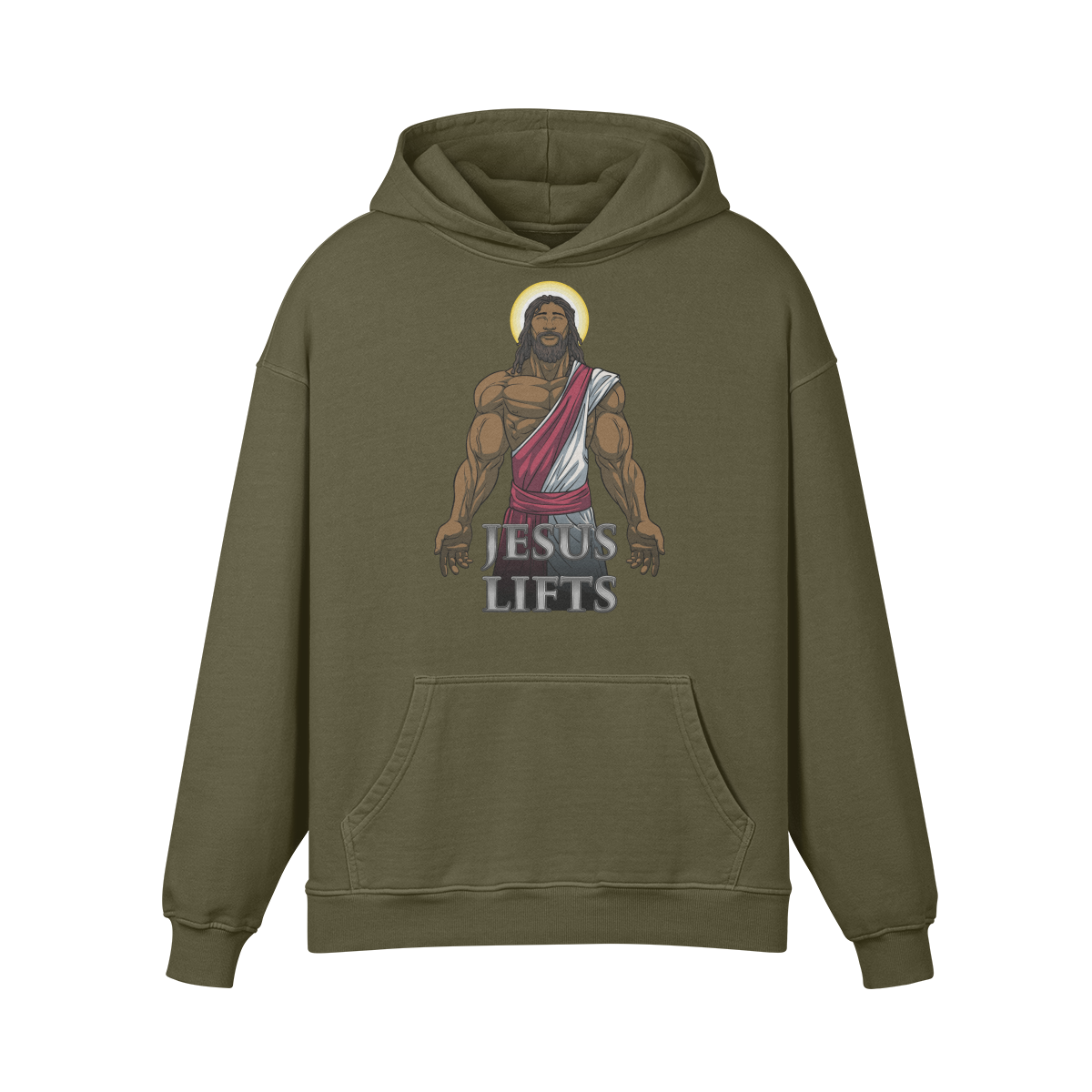 JESUS LIFTS- Oversized Hoodie-Olive Green-League of Lifters