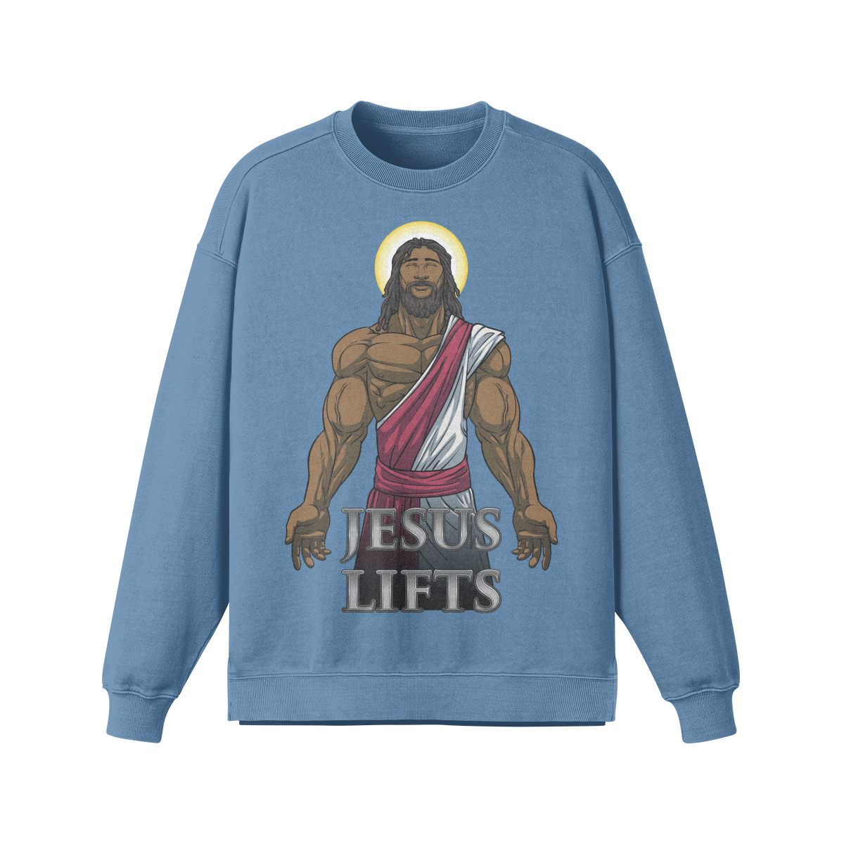 JESUS LIFTS- Oversized Long Sleeve Sweatshirt-Slate Blue-League of Lifters