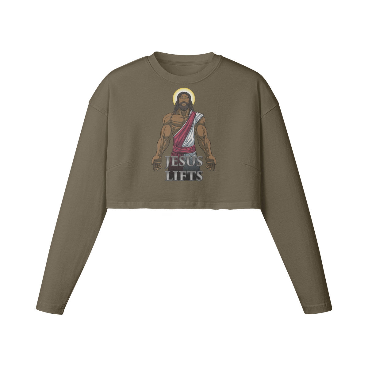 JESUS LIFTS- Womens Long Sleeve Crop Top-Army Brown-League of Lifters