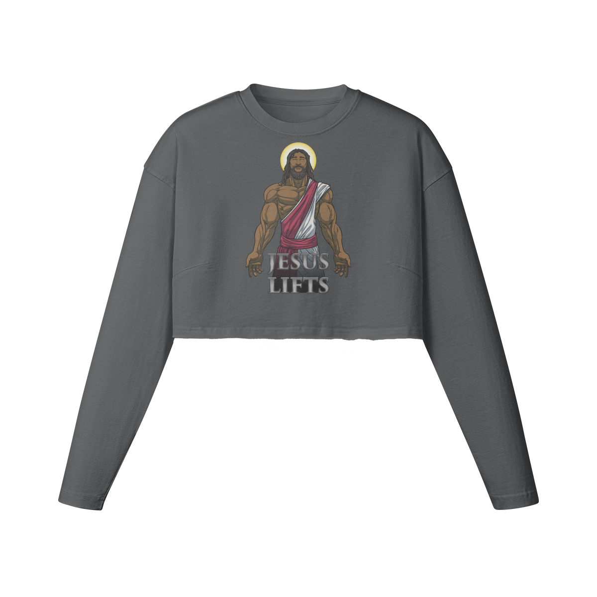 JESUS LIFTS- Womens Long Sleeve Crop Top-Carbon Gray-League of Lifters