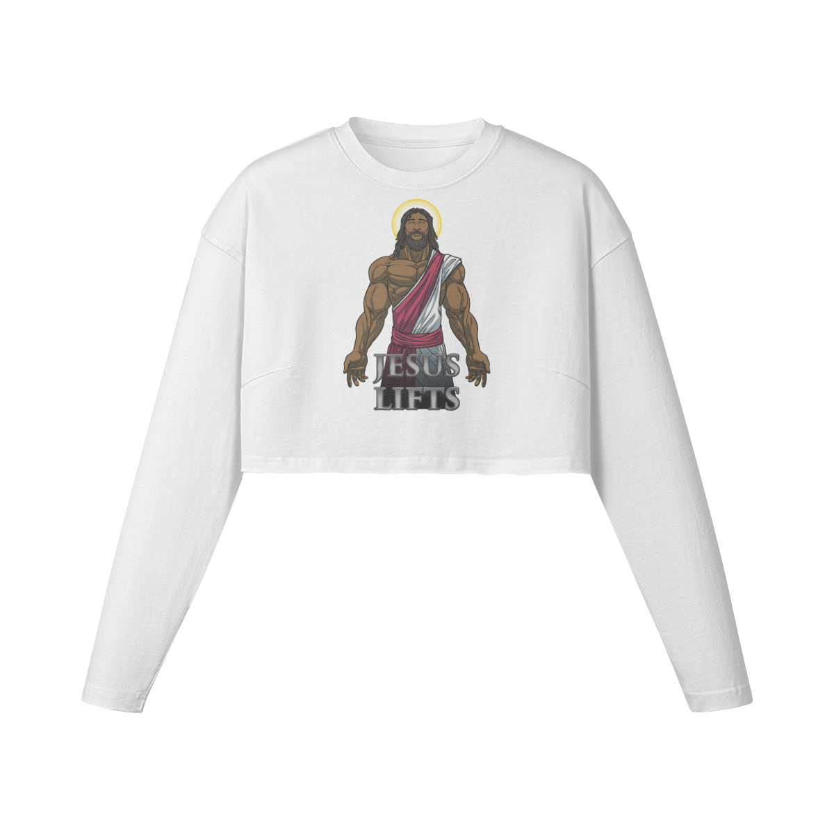 JESUS LIFTS- Womens Long Sleeve Crop Top-White-League of Lifters