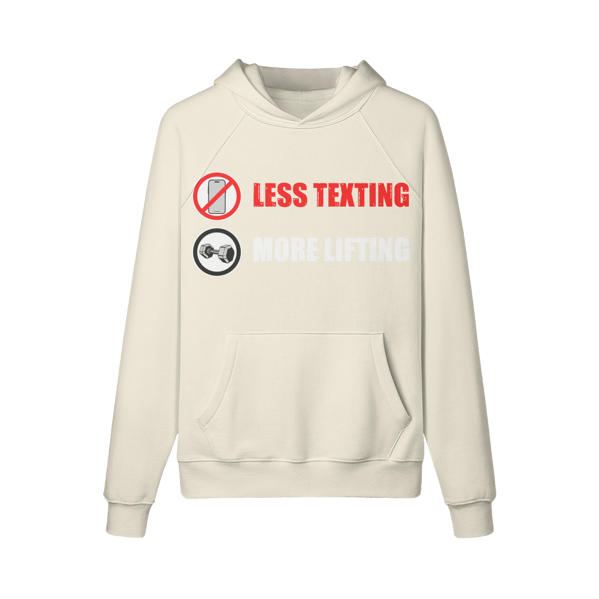 LESS TEXTING MORE LIFTING- Hoodie-Rice Apricot-League of Lifters