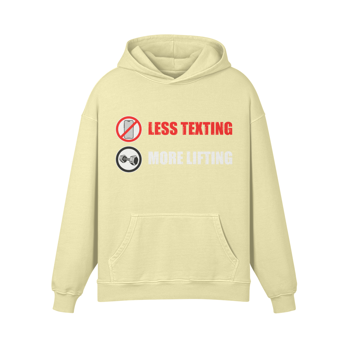 LESS TEXTING MORE LIFTING- Oversized Hoodie-Pale Spring Bud-League of Lifters