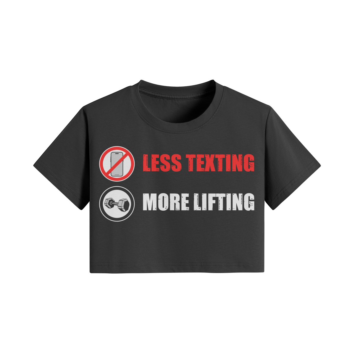 LESS TEXTING MORE LIFTING- Womens Crop Top-Black-League of Lifters