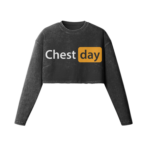 CHEST DAY- Womens Long Sleeve Crop Top-Faded Black-League of Lifters
