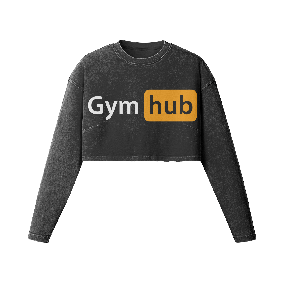 GYM HUB- Womens Long Sleeve Crop Top-Faded Black-League of Lifters