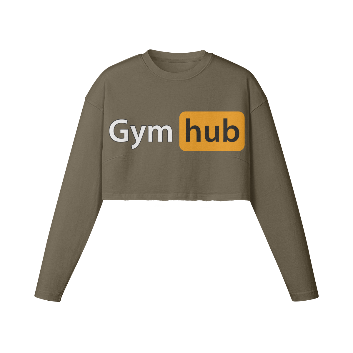 GYM HUB- Womens Long Sleeve Crop Top-Army Brown-League of Lifters