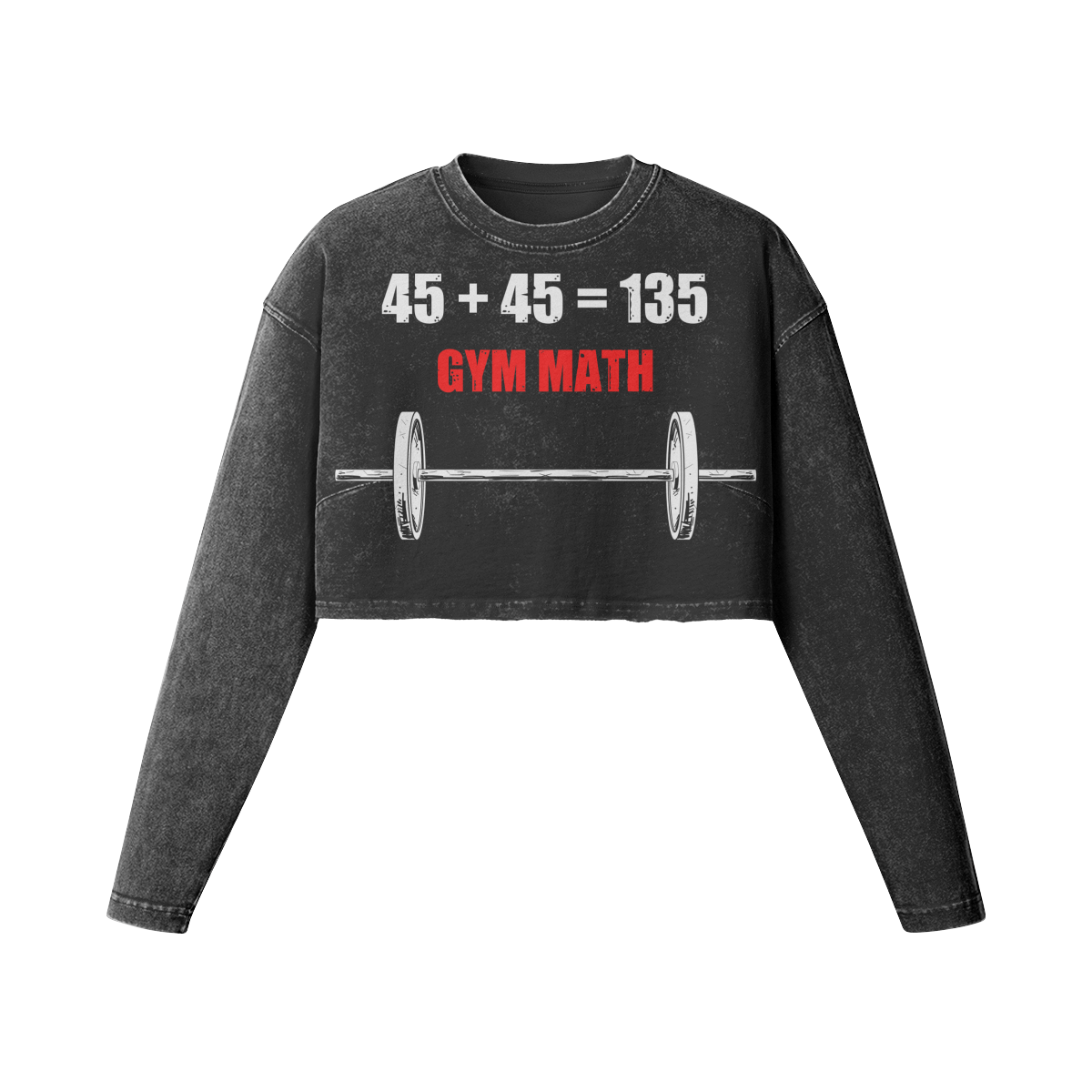GYM MATH- Womens Long Sleeve Crop Top-Faded Black-League of Lifters