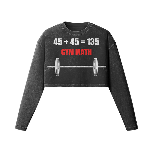 GYM MATH- Womens Long Sleeve Crop Top-Faded Black-League of Lifters