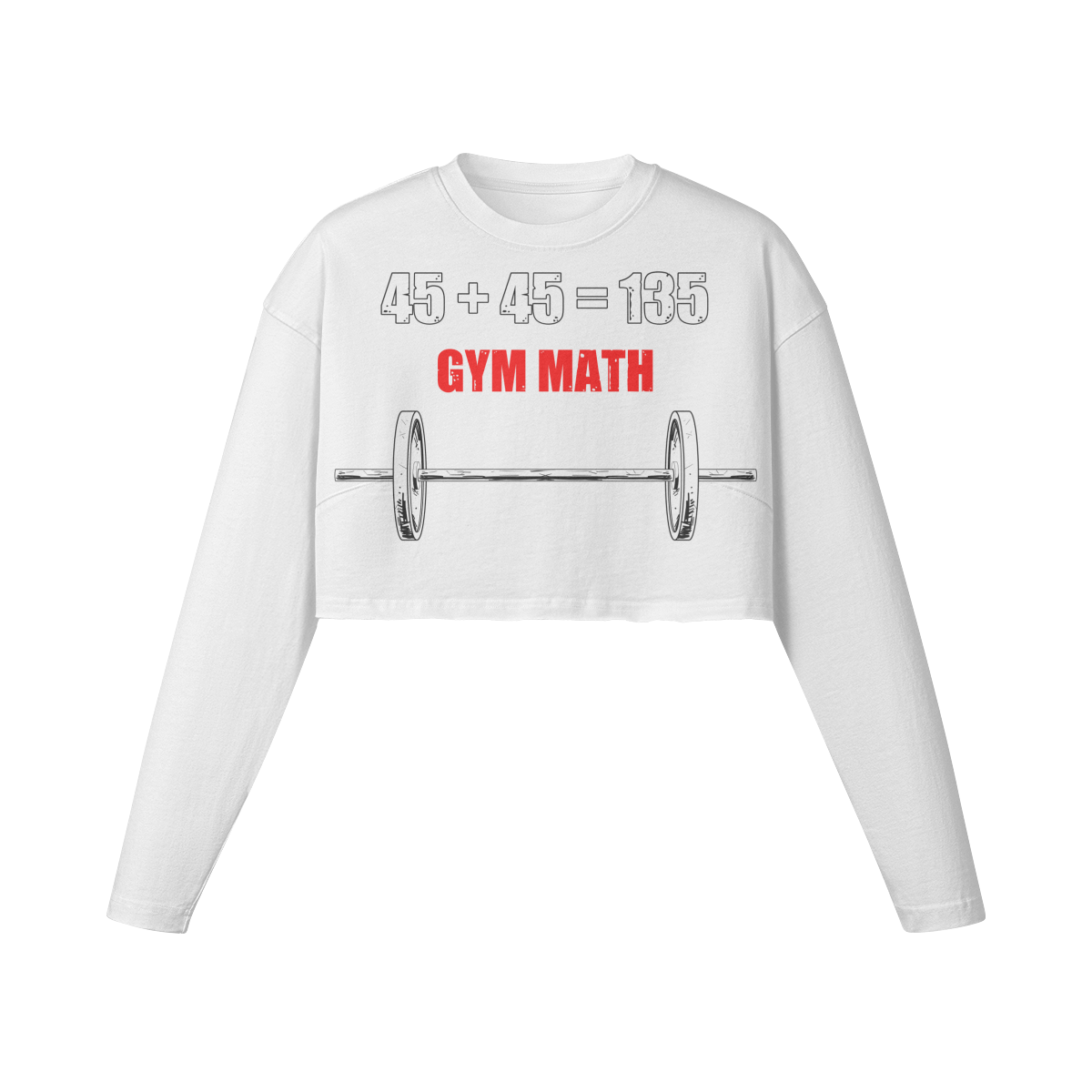 GYM MATH- Womens Long Sleeve Crop Top-White-League of Lifters
